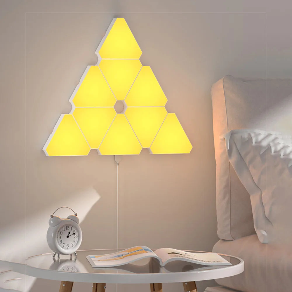 Luz LED RGB Quantum - Para Parede, Triangular, Sincronização com Música, Controlo por App e Voz Luz LED RGB Quantum - Para Parede, Triangular, Sincronização com Música, Controlo por App e Voz
